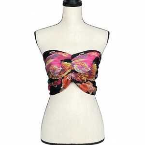 Vintage Emanuel Ungaro Parallele Silk Bandeau Top Womens 6 Floral Ruched Italy